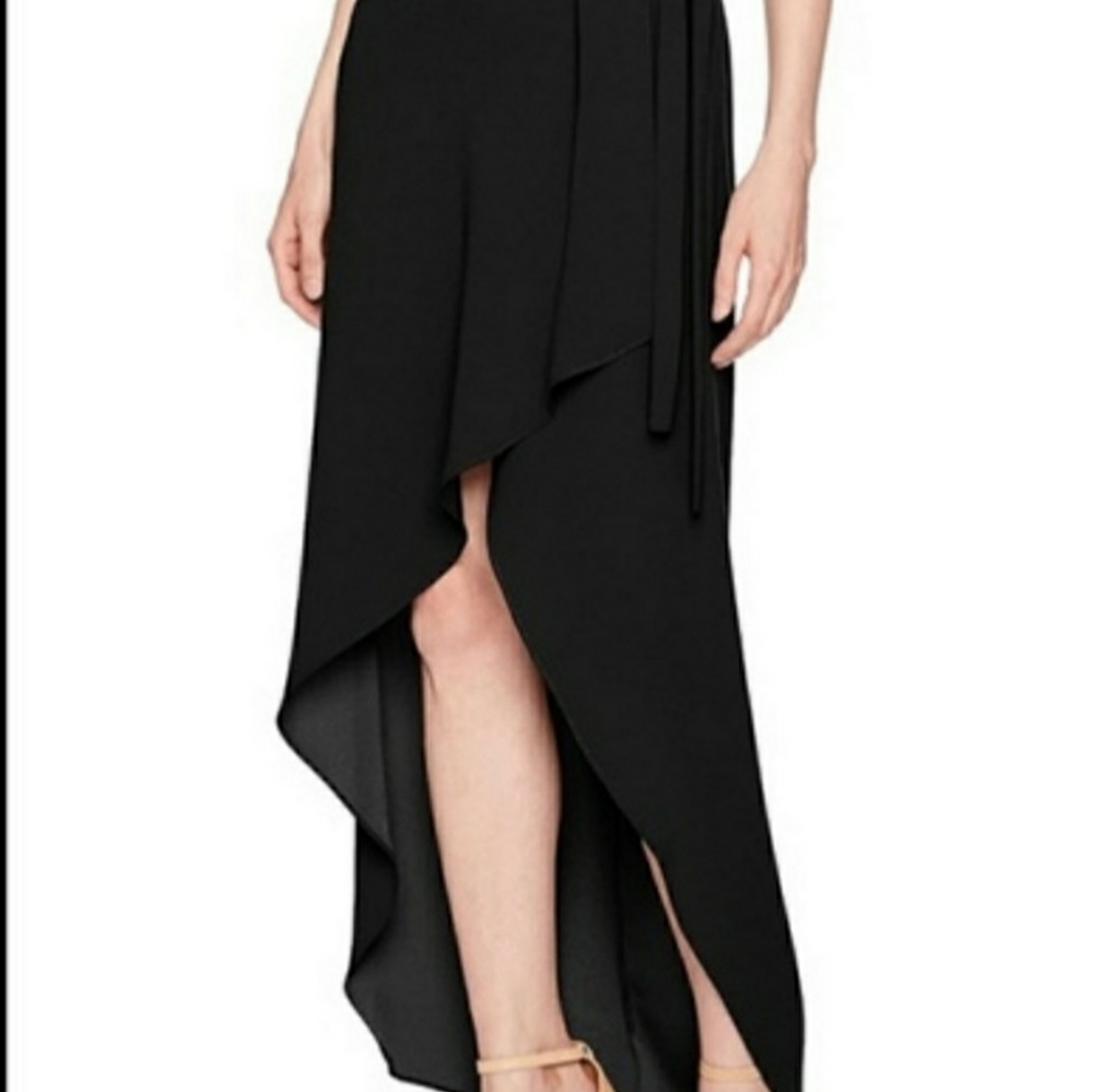 BCBG Maxazria Size Small S Black Faux Wrap Hi-lo Skirt